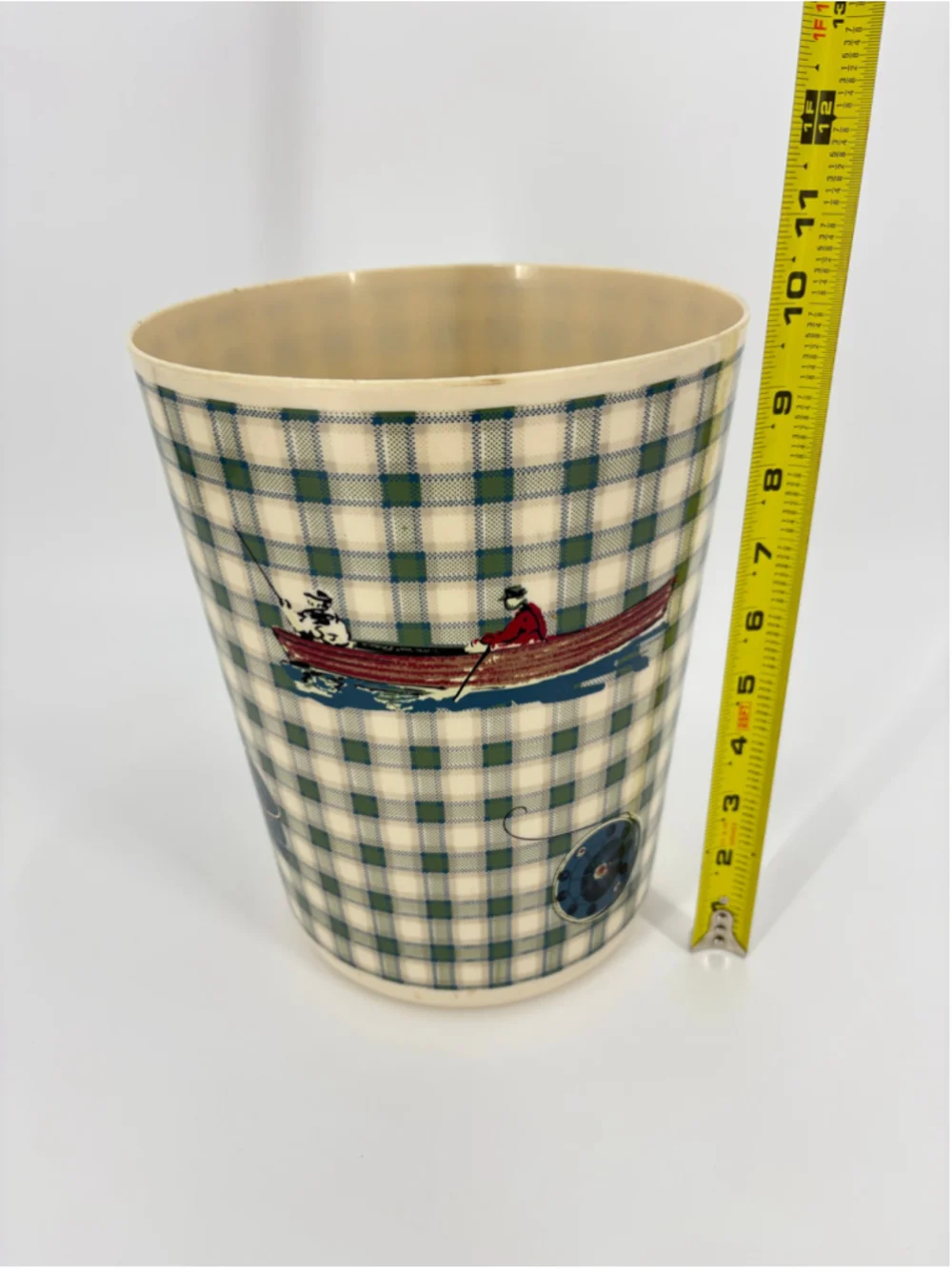 VTG Retro Rare 70s 80s Cottagecore Cabin-core Fishing Plaid Wastebasket